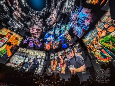 The Sphere covered in fan photos