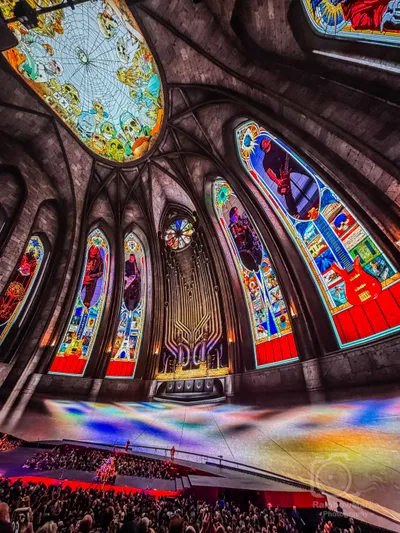 The Sphere turned into a cathedral of stained glass windows