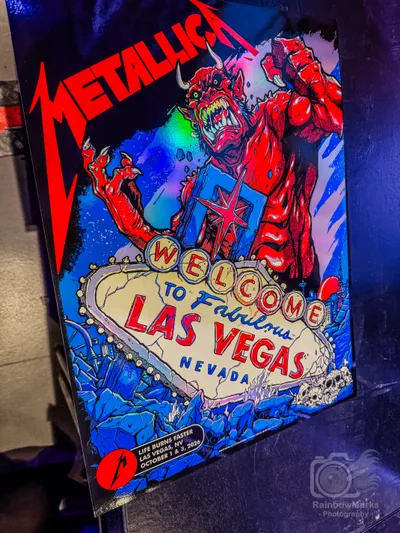 The foil Life Burns Faster weekend poster from the Venetian pop-up store