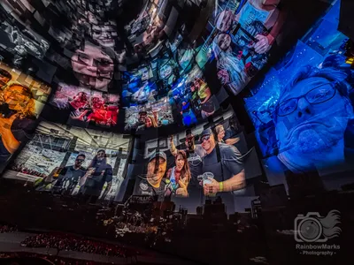 Fan selfies tiled across the Sphere screen